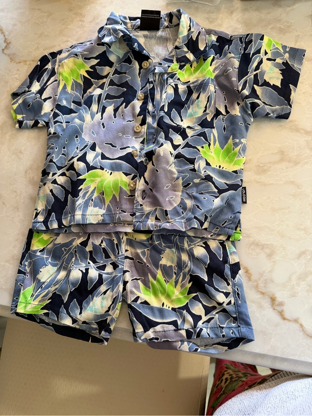 Volcom Navy & Lime Green Floral Kids Pajama Set